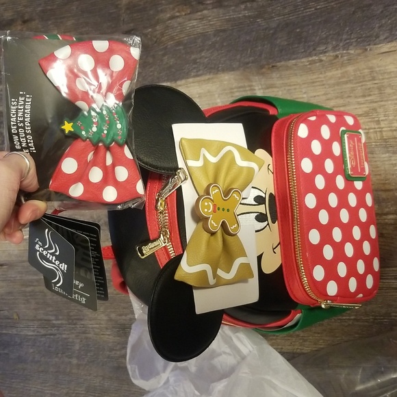 Loungefly 3 BOWS Scented NWT Hard Tag Backpack Minnie Mouse Christmas